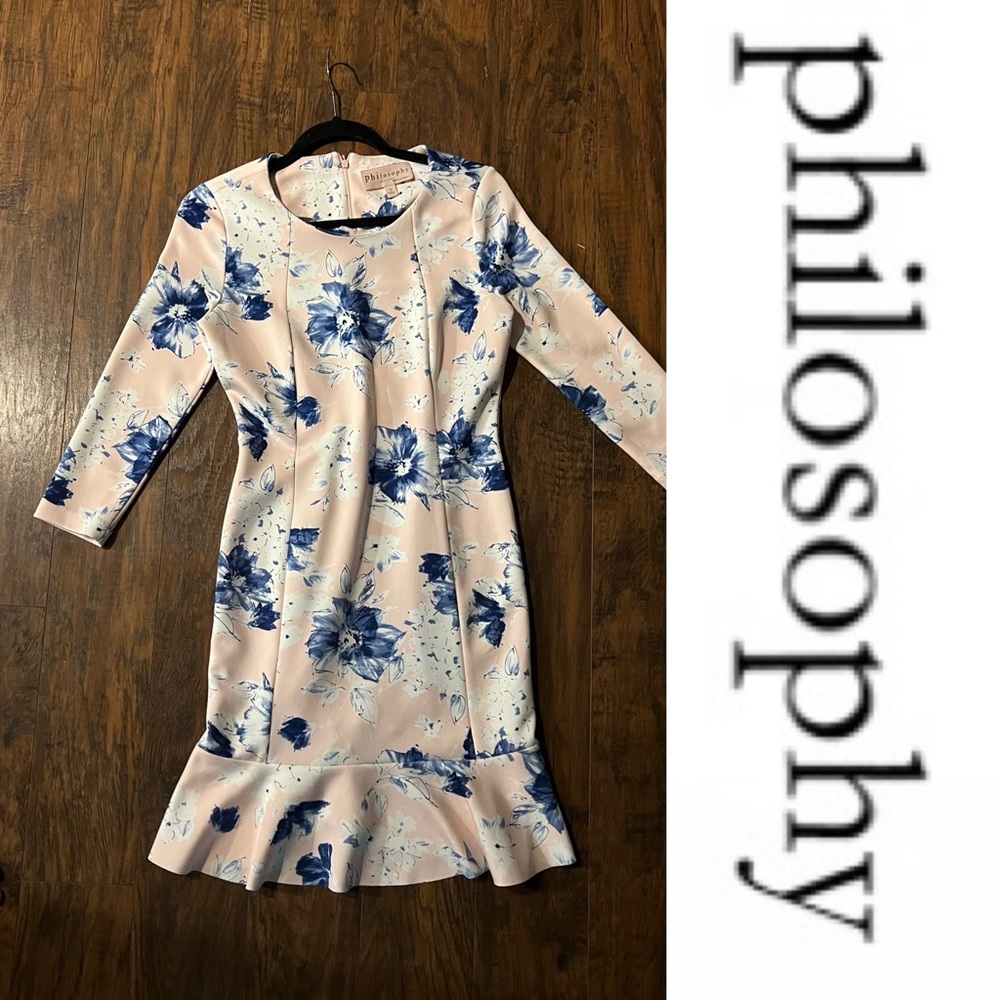 0315|Like New|Philosophy |Pink with Blue Floral Fit and Flare Dress |